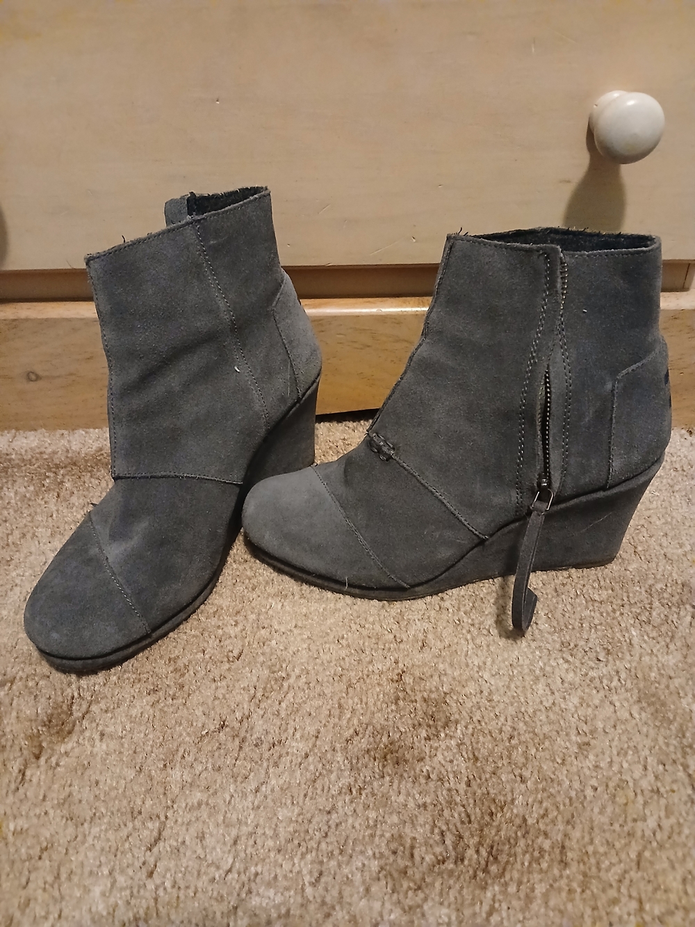 Toms Gray Suede Wedge Ankle Boots